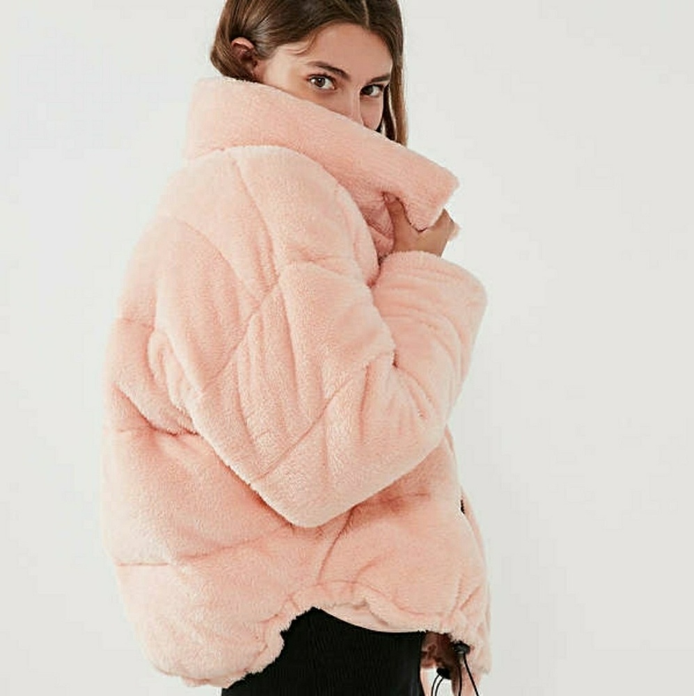 Light Before Dark Pink Teddy Puffer Jacket Coat